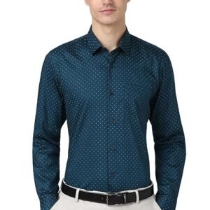 Peter England Men's Formal Shirt with Fine Dot Pattern – Cotton, Regular Fit, Full Sleeves