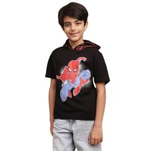 Kidsville Official Spiderman Printed Hood Neck Regular Fit Tshirt for Boys