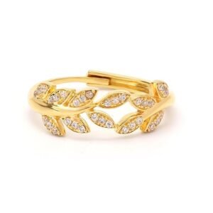 925 Sterling Silver Adjustable Zircon-Studded Leaf Ring for Women | Silver/Gold Leaf Ring | Gift for Women & Girls