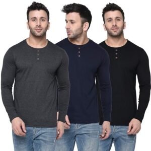 London Hills Solid Men Regular Fit Full Sleeve Round Neck Cotton Blend T-Shirt (Pack of 3)